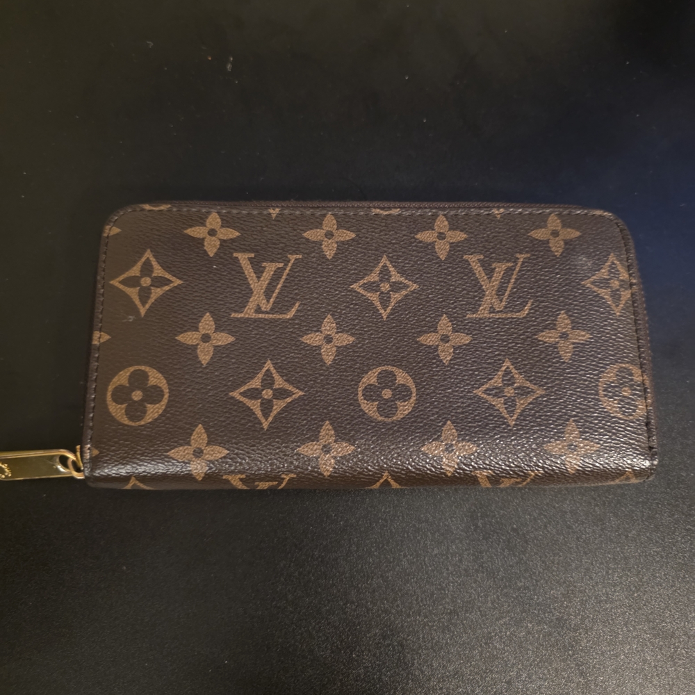 Brown Monogram Card Holder with Gold Zipper